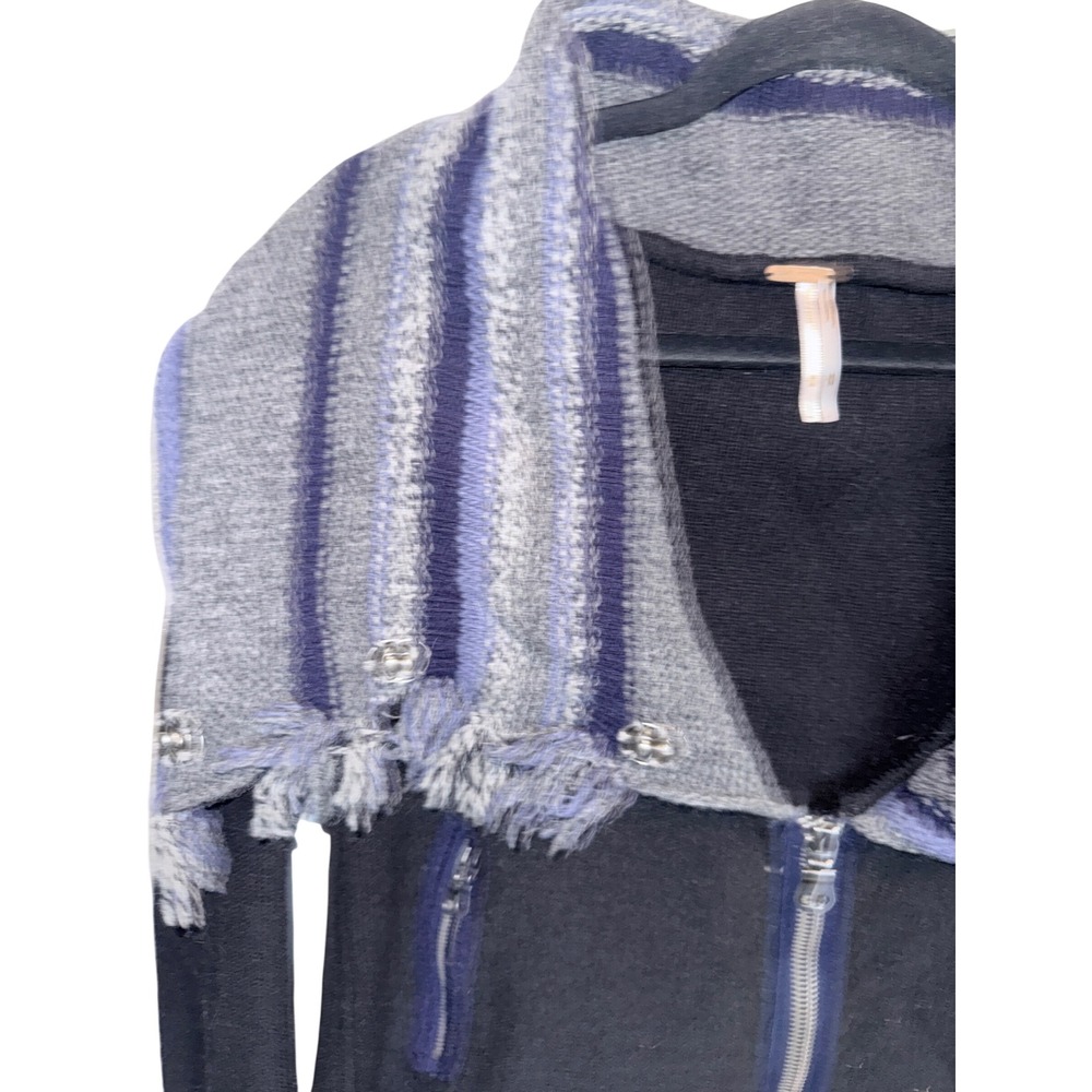 Free People Wool Sweater M Hooded Zip Cardigan Fringe Boho Artsy Y2K Cozy - Picture 3 of 10